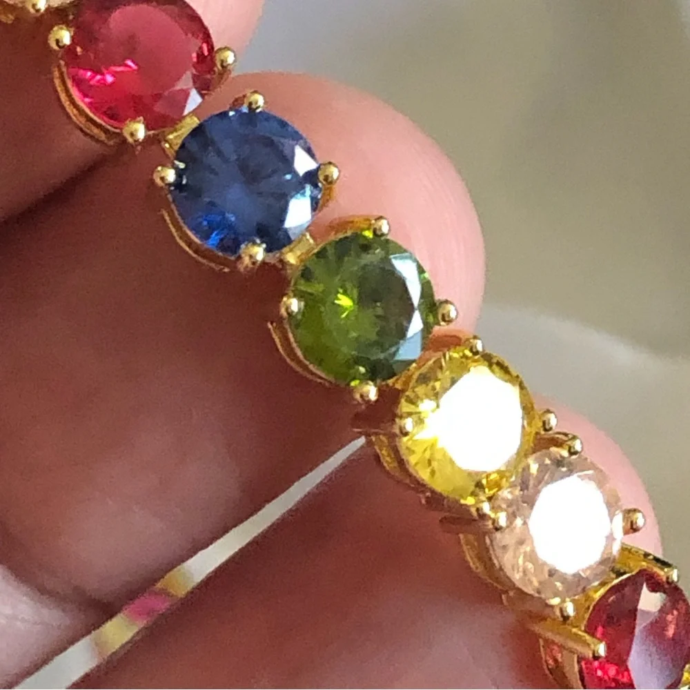 Ladies 18kt gold plated colorful 6mm faceted cubic zirconia tennis bracelet